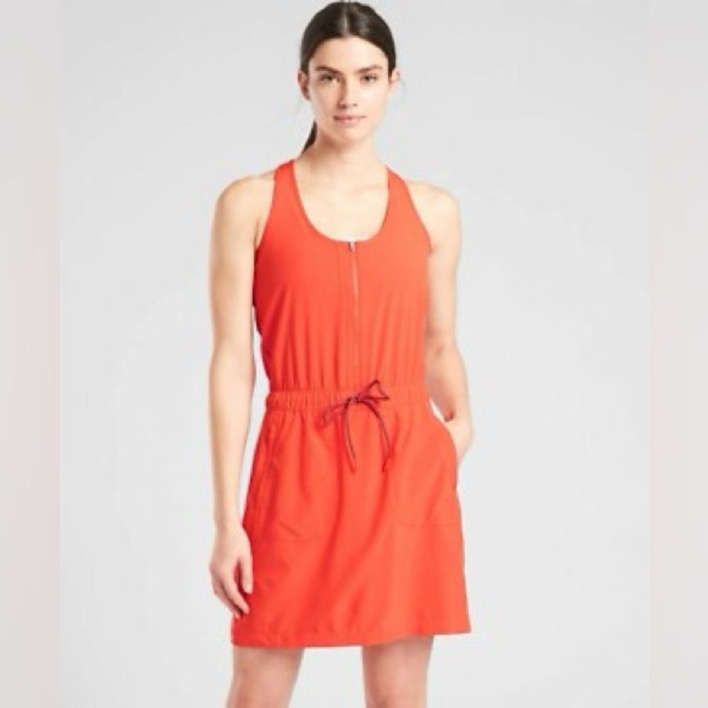 Athleta Expedition Sleeveless Athleisure Dress in Flame Orange